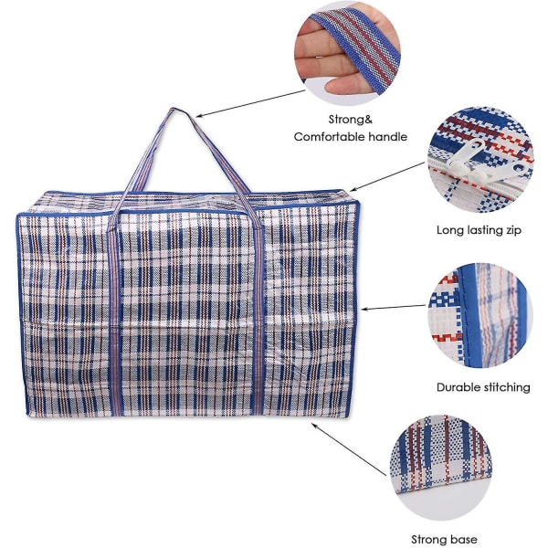 2-pak opbevaringstaske, tøjopbevaringspose med stor kapacitet Flytteposer med lynlås til vasketøj, flytning, dagligvarer (blå, 70cm*50cm*25cm)