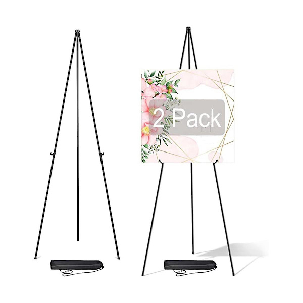 2-pack bröllopsskyltdisplay med väska hopfällbart bärbart stativ justerbart metallstaffli svart