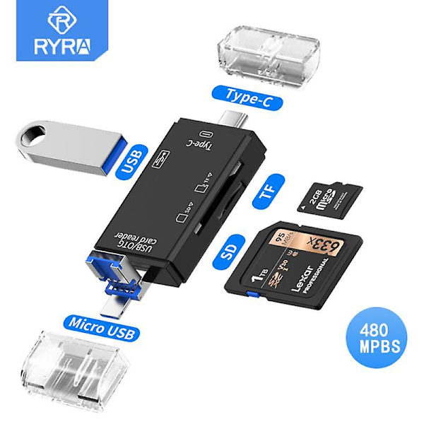 Ryra OTG Micro SD Kortlæser USB 2.0 Kortlæser til USB C Micro SD Adapter Flash
