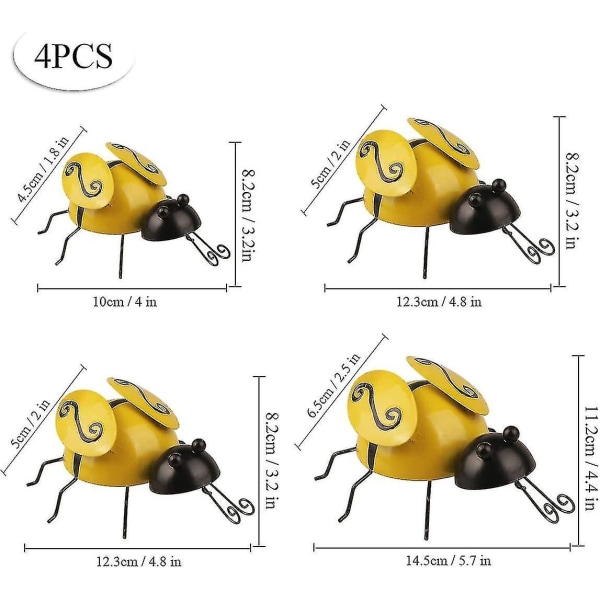 Metallbi Väggdekor Bi Väggkonst Utomhus Trädgård Gräsplan Staket Dekoration Kontor Sovrum Vardagsrum Heminredning (4 stycken, Gul + Svart)