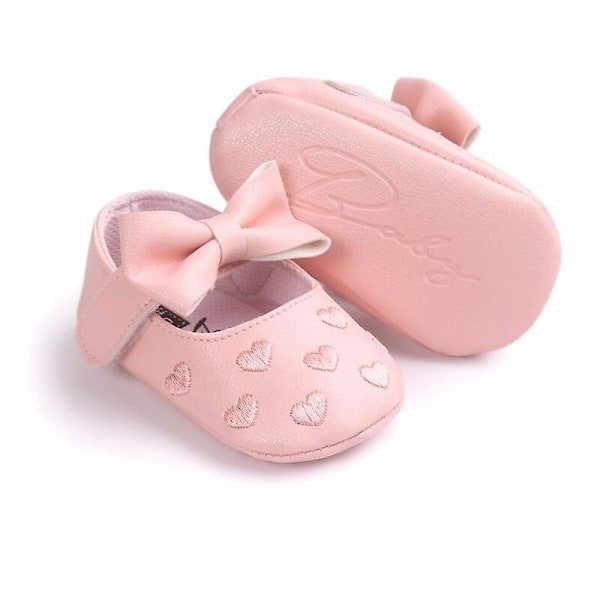 Baby Boy Girl  Moccasins Skor Mjuk Sulad Halkskydd Skor Spjälskor Söta Baby Skor Med Rosett Nyfödd Pu Läder Kärlek 7-12 months y