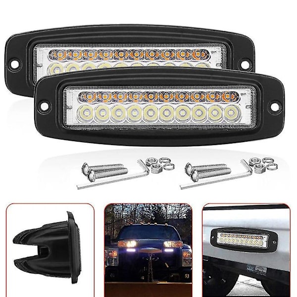 2x 7 tum Dubbelfärgad 100w LED Arbetsljusramp Infälld Montering Flood Kördimma