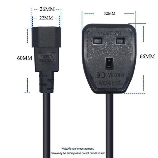 Iec C14 hanstik til Uk 3-pin hunstik strømadapterkabel (0,3 m)