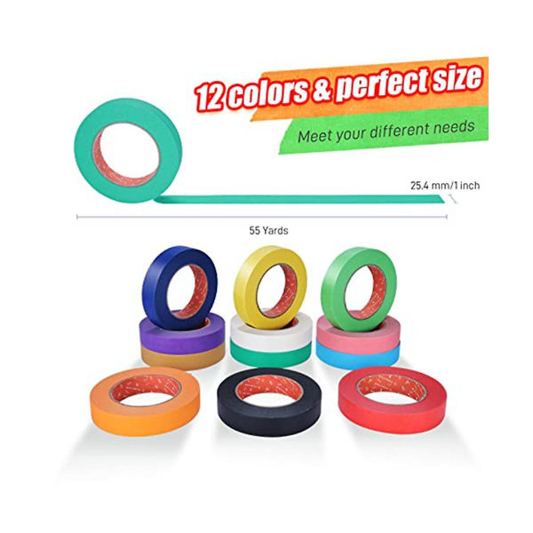 Värillinen peittoteippi Bulkki 1, 980 jalkaa x 1 tuuma, 12 väriä - värilliset teippirullat Multi Rainbow Colo