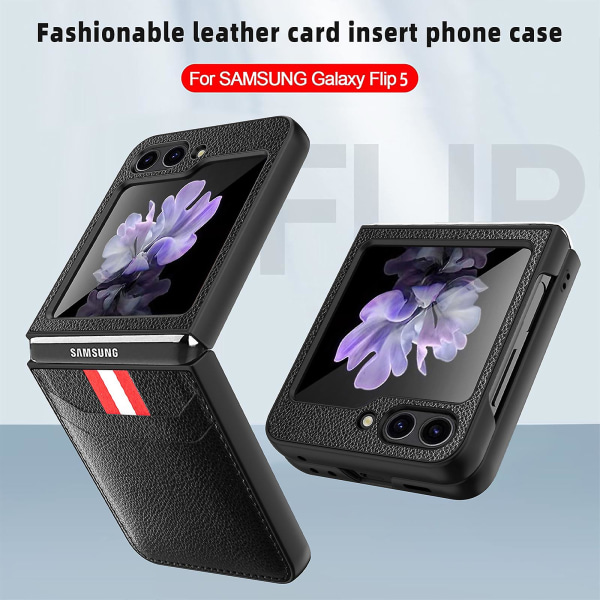 Case , joka on yhteensopiva Samsung Galaxy Z Flip 5:n kanssa, liukumaton mattapintainen Pu-nahkainen cover ja korttipidike