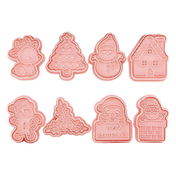 8 st DIY julformade kakformar i plast 3d pressbara kexformar