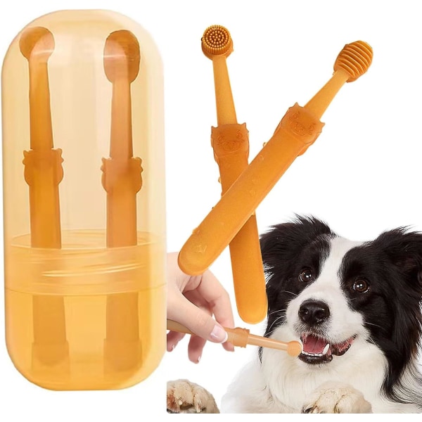 Hundetandbørste, kæledyr silikone tandbørste kat tandbørstning kit med opbevaringskop, 360 hundekilling tandbørste tunge rengøringsbørste
