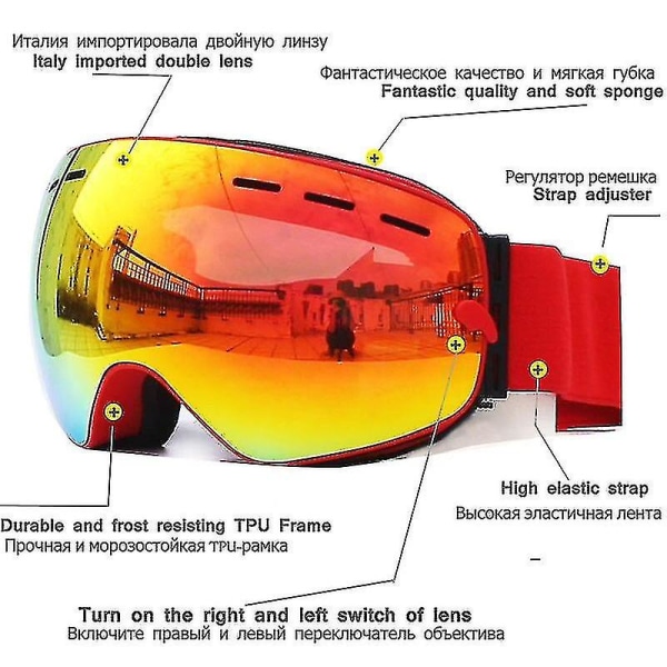 Dobbeltlags skibriller Uv400 Anti-dugg Big Ski Mask Briller Ski Snowboard Eyewear Graced Lens Mirror Coating Goggles