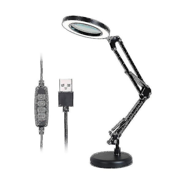 Suurennuslasi 64 LED-valolla, pöytälamppu, 8-kertainen suurennos, 10 säädettävää kirkkaustasoa, himmennettävä