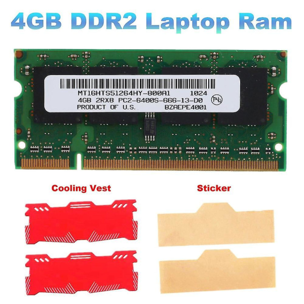 Ddr2 4gb kannettavan tietokoneen Ram+jäähdytysliivi 800mhz PC2 6400 Sodimm 2rx8 200 nastaa Intel Amd kannettavan tietokoneen muistiin