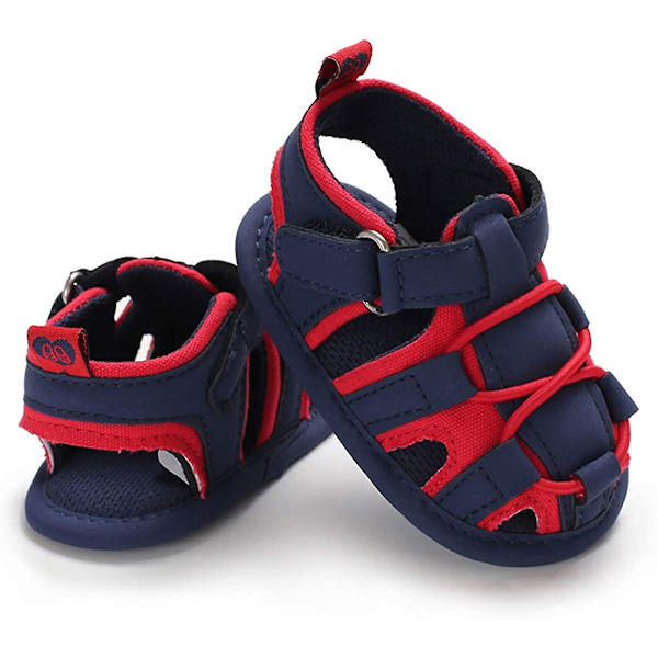 Spädbarn Baby Pojkar Flickor Sommar Strand Andningsbar Athleticsports Anti-halk Sandaler Mjuk Sula Nyfödd Första Walker Spjälskor a-redblue 6-12 months infant