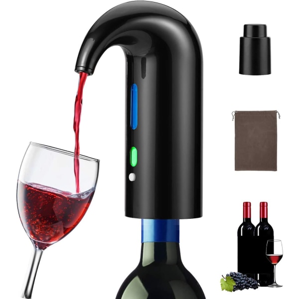 Elektrisk vinlufter, bærbar One Touch-vinbeholderkaraffel, multi-intelligent automatisk filter vinoksidasjonsdispenser med USB-oppladbar, rød