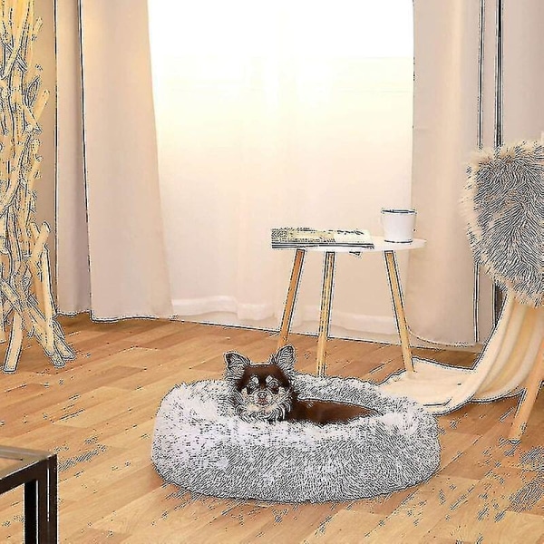 Rund hundekurv kattepute donut kurv 50 cm (m) lysegrå