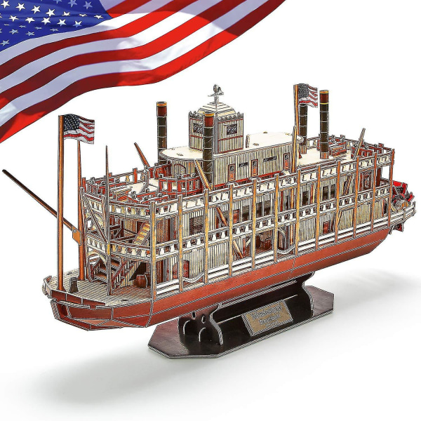3D-fartøypuslespill Skipsmodeller Leker Skumpuslespill Byggesett Gave til voksne og barn, oss verdensomspennende handel Mississippi dampbåt 142 stykker
