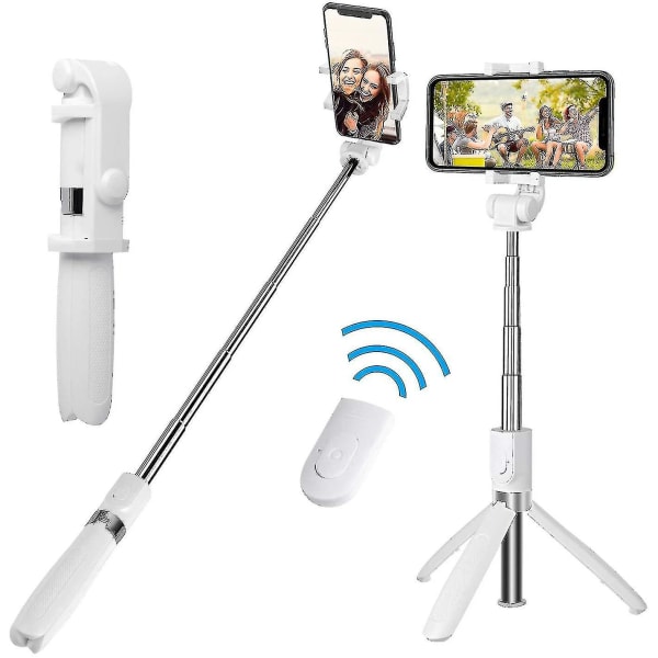 [hvit] Stativ Selfie Stick, trådløs Selfie Stick, uttrekkbar, avtakbar