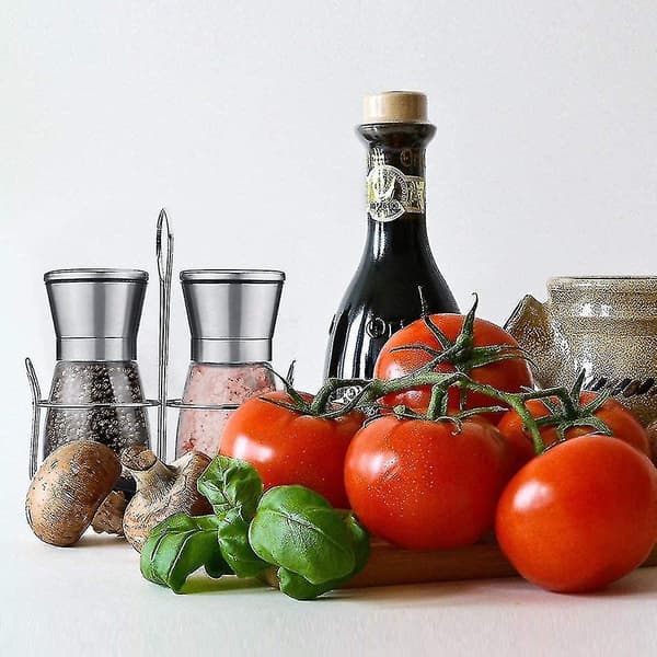 Set med 2 Premium Peppar- och Saltkvarnar i Rostfritt Stål med Glaskvarn