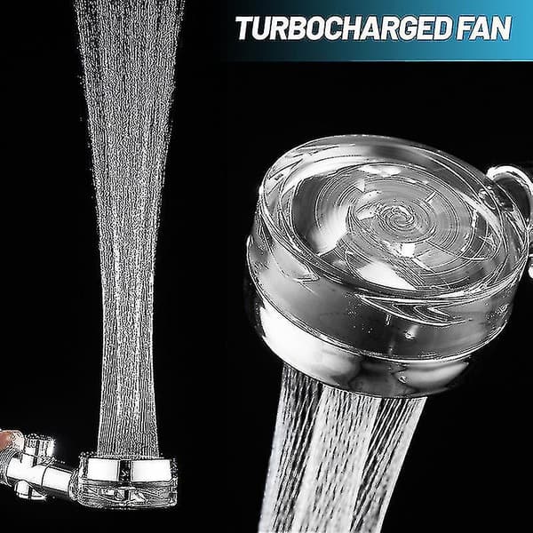 Turbo Propell Dusjhode Vannbesparende Høytrykksstrøm 360 Grader Med Vifteforlengelse Dusjhode Regn Med Holder