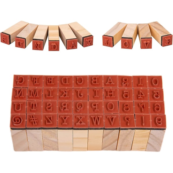 40 stk Alfabetstempler, Vintage træbogstavsnummersymbolstempelsæt med blækpude, til håndværk, invitationer, lykønskningskort