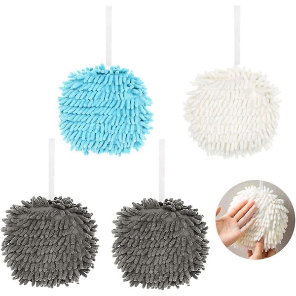 4st Chenille Handdukar Ball Hängande Handduk Mjuk Absorberande Mikrofiber Coral Velvet Hand Torka Rengöringshandduk För Badrum Kök