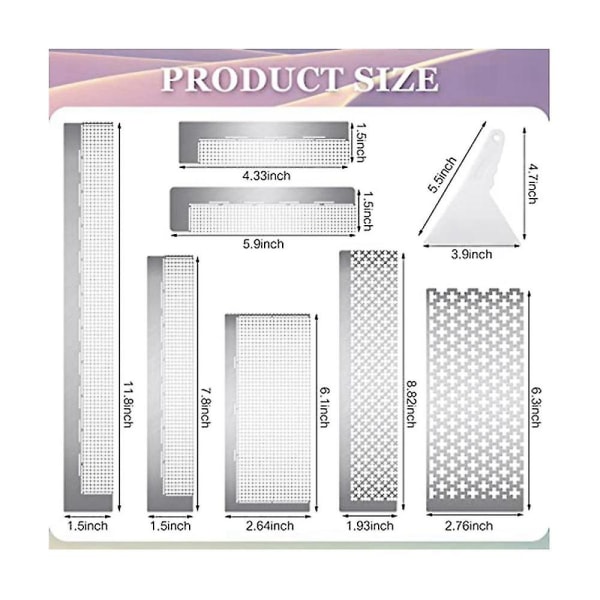 1 sett Linjal Rustfritt Stål Mesh Linjal 216 400 520 599 699 800 1020 Blankt Rutenett 5d Diamant Kunst Linjal