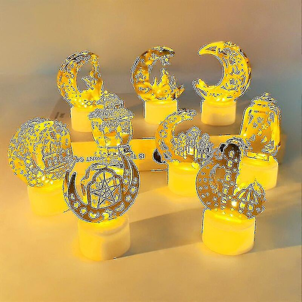 Ramadan Dekoration Jern Stearinlys LED Lys Ornament Islamisk Muslimsk Hjem Fest Dekoration