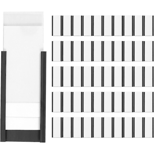 50 kpl magneettisia etikettitaskuja, joissa on magneettiset datakorttitaskut ja läpinäkyvät muovisuojat metallihyllylle (1 x 2 tuumaa)