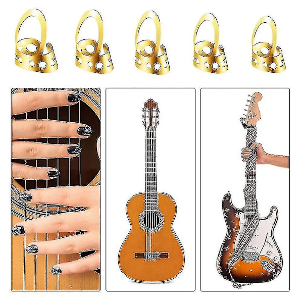 12 stk. Guitar Finger Picks, Justerbar Metal Kompatibel med Guitar, Banjo (guld)