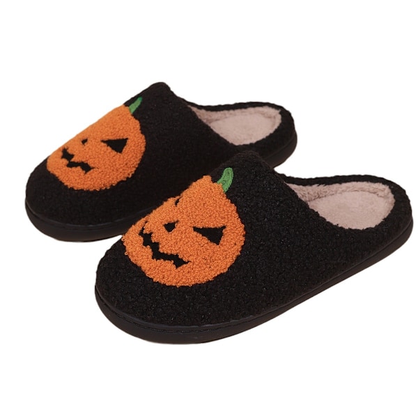 Halloween søde tegneserie græskar bomuldsslippers til par, varme bomuldsslippers black 36-37 fits 35-36 sizes