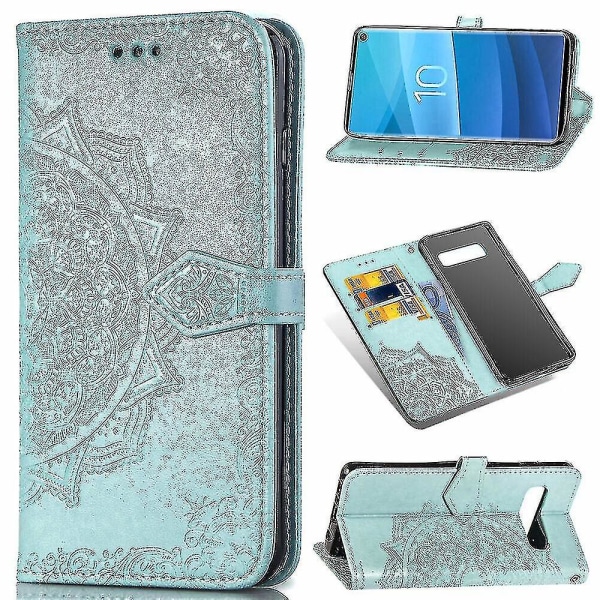 Samsung Galaxy S10e Case Nahkainen Lompakon Cover Kohokuvioitu Mandala Magneettinen Flip Protection Iskunkestävä - Vihreä