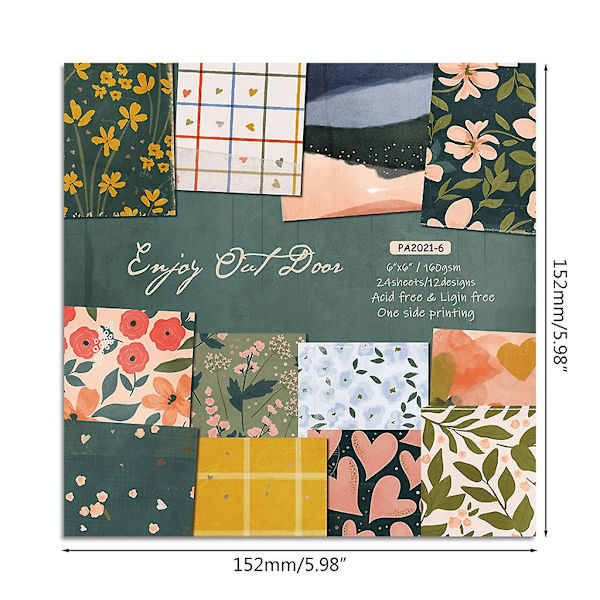 24 st 6x6'' Blomsterblad Mönster Bakgrund Pad Papper För Scrapbooking Dekor Journal Album Diy Memopads Handgjorda