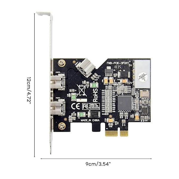 Pcie X1 til Firewire 800 1394b 3-porters kamera for bilde- og videoopptakskort-adapter