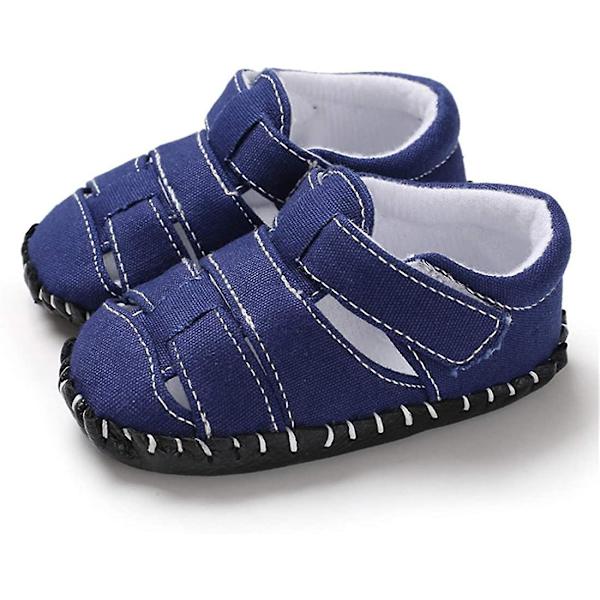 Baby drenge piger sommer sandaler blød sål lærred lukket tå småbørn spædbarn udendørs gåsko d navy 0-6 months infant