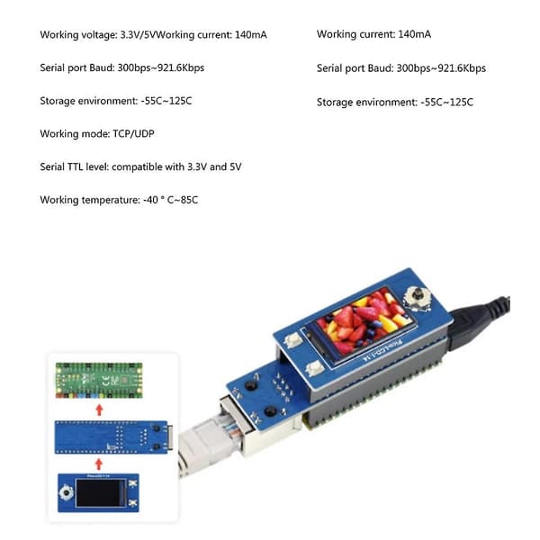 Ethernet til UART-konvertermoduler Hat Breakout Shield-kort til Rpi Rp2040