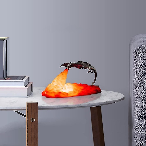 3D-tryckt vulkan drake nattlampa månljus USB uppladdningsbar, skrivbordslampa