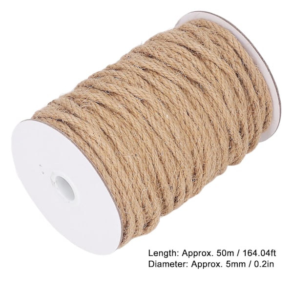 Naturlig Jute Twine Snor Reb til DIY Håndværk og Hjemmedekoration - 50M Længde, 5mm Diameter