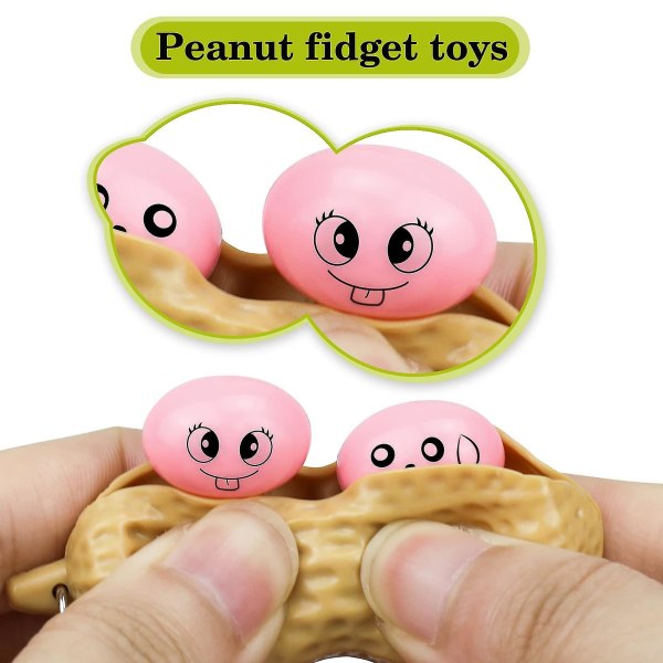 4st Peanut Fidget Toy Roliga ansiktsuttryck Squeeze Bean Sensory Toy Stress Relief Squeeze Mini Toy Med Nyckelring För Barn Vuxna Släpp Stress A