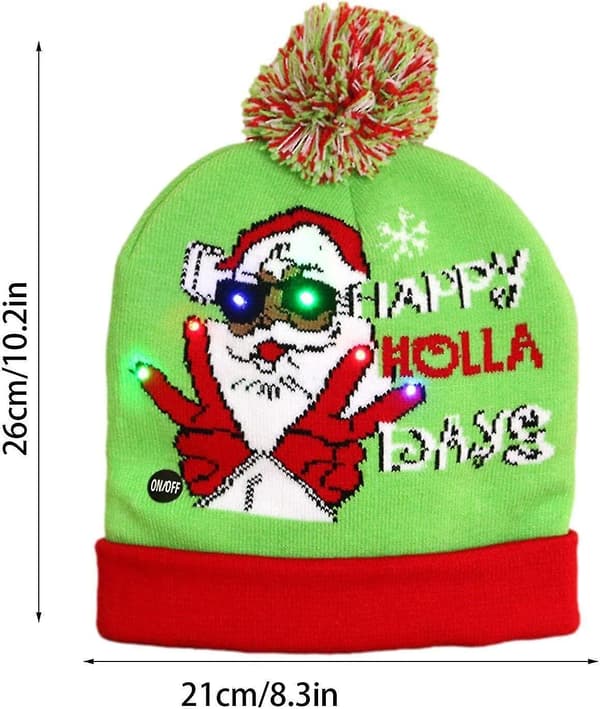 Stickad julgransmössa, vintermössa med LED-lampor - Unisex utomhusljusmössa för hem, fest