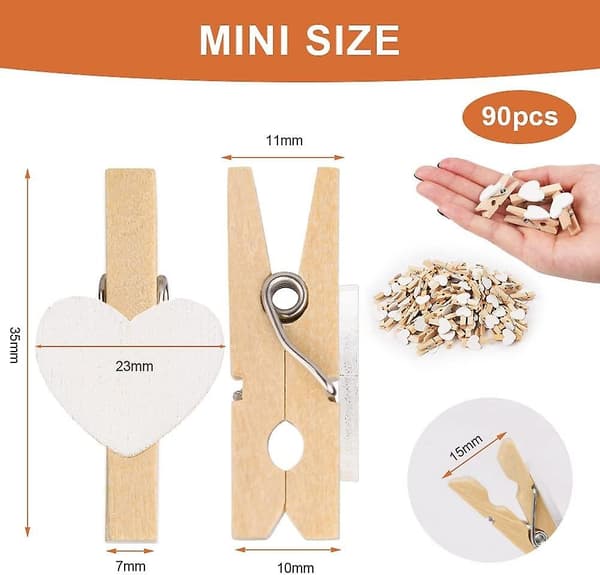 Mini dekorative pinde, 90 stk. mini træklemmer, små træklemmer til bryllup, jul