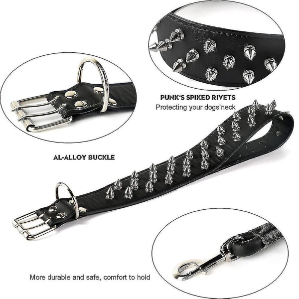 Pet Artist Bredd Lyxigt Läder Sharp Spike Dubbade Hundhalsband, Hundar Halsband Anti-biting