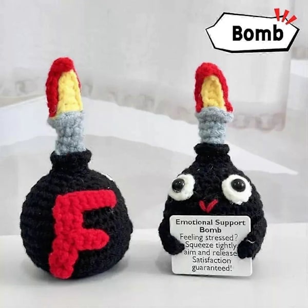 Heklet F-Bombe, Emosjonell Støttebombe med Positivt Kort, Positiv Strikket Dukke