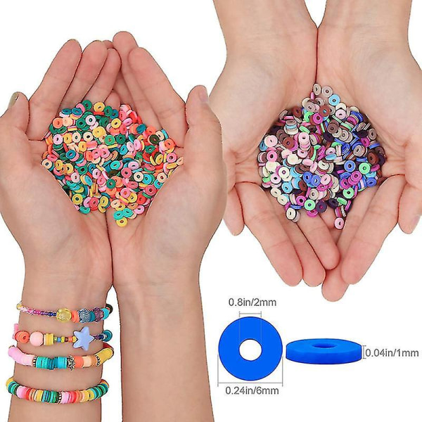 5400 stk 24 farver 6mm flade runde polymer lerskiver Løse afstandsperler til gør-det-selv-smykkefremstilling Craft Bohemian Armbånd