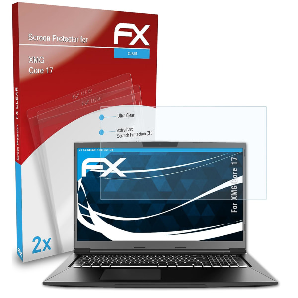 atFoliX 2x skyddsfolie kompatibel med XMG Core 17 Displayskyddsfolie klar