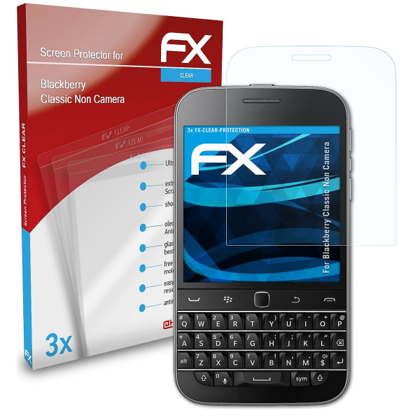 atFoliX 3x skyddsfolie kompatibel med Blackberry Classic Non Camera Displayskyddsfolie klar