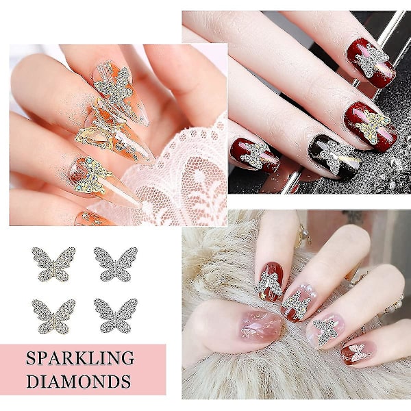 48 st 3D fjärilsnagelsmycken kristaller diamanter nagelstenar fjärilsrhinestones för nageldekor silverguld 3D fjärilsnageljuveler för kvinnor flicka
