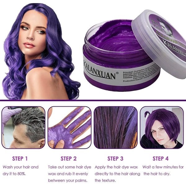 Midlertidig hårvoksfarge, lilla hårfarge, lilla hårvoks hårstilfarge gjørme, hårsprayfarge for menn kvinner Øyeblikkelig styling
