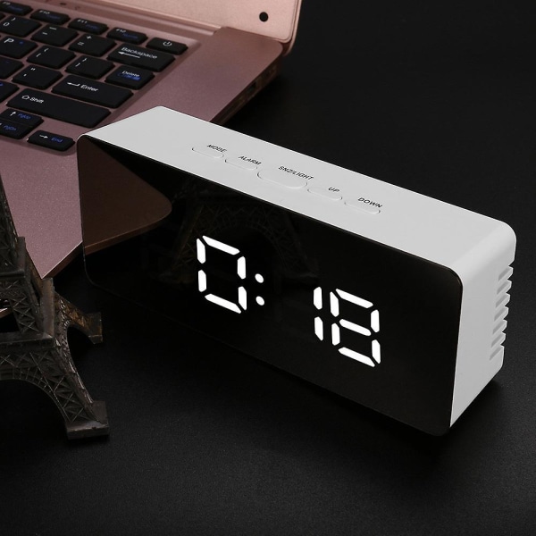 Spegels LED-väckarklocka Multifunktionell Digital Elektronisk Temperatur Snooze Klocka