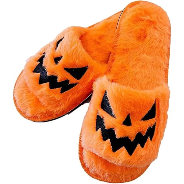 Halloween Spöklika Slides/halloween Pumpa Tofflor Mjuka Plysch Mysiga Öppna Tår Kvinnor Inomhus Utomhus Fuzzy Tofflor Unisex orange eur37