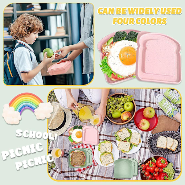 4 st Sandwich-behållare, Sandwich-behållare för lunchlådor, Återanvändbar Sandwich-behållare för barn söt Toast-form