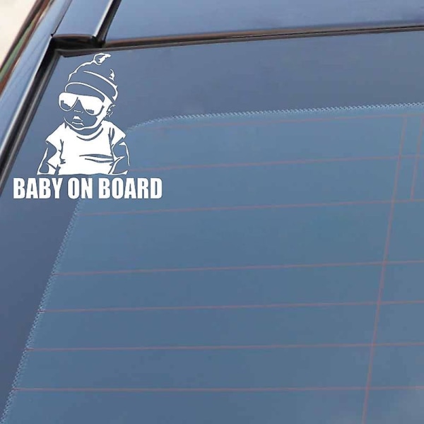 Vit Finest Baby on Board bildekal, UV-beständig, 15x 14,5cm