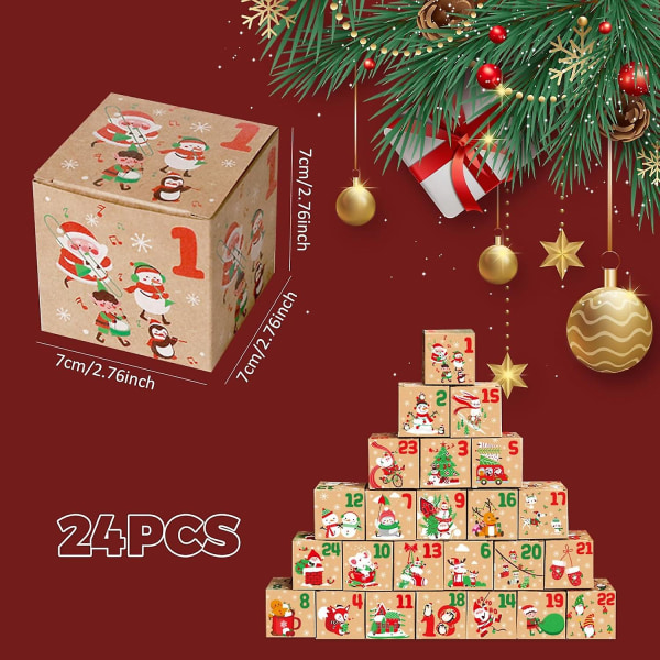Jule-adventskalenderbokser 2023, julenedtelling 24 dagers gaveeske, tomme adventskalenderbokser til å fylle godterigave til barn